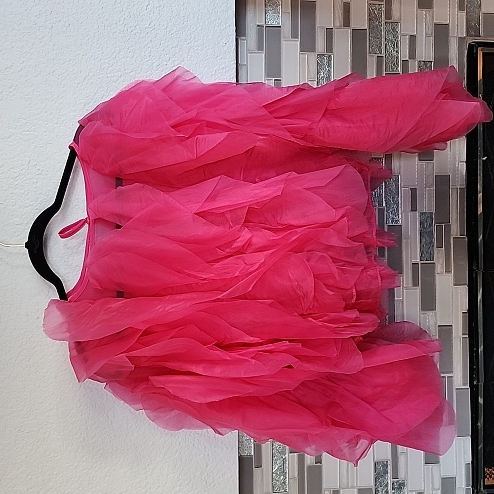 Women's Bright Pink Ruffled Chiffon Blouse